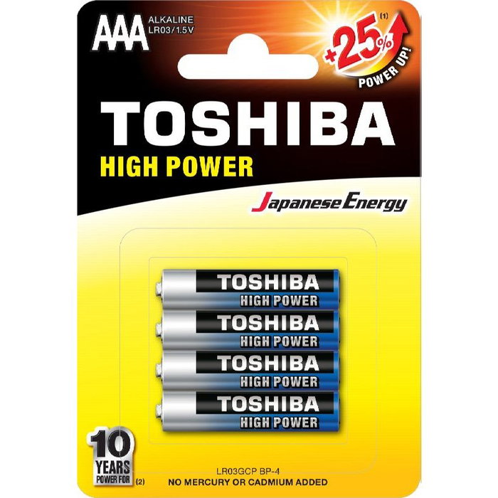 Toshiba Pack de 4 pilas AAA High Power LR03 1.5V alcalinas Toshiba Pack de 4 pilas AAA High Power LR03 1.5V alcalinas